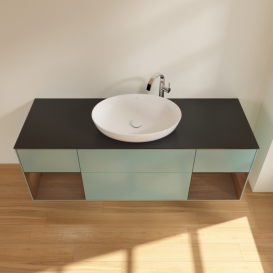 Тумба под раковину Villeroy & Boch Finion 160х50,1 см с подсветкой МДФ оливковый матовый лак/стекло черное матовое F982GNGM