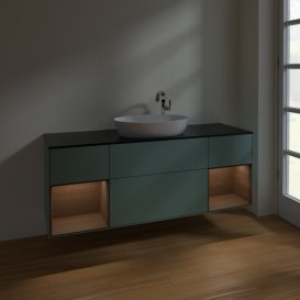 Тумба под раковину Villeroy & Boch Finion 160х50,1 см с подсветкой МДФ оливковый матовый лак/стекло черное матовое F982GNGM