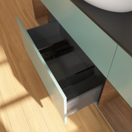 Тумба под раковину Villeroy & Boch Finion 160х50,1 см с подсветкой МДФ оливковый матовый лак/стекло черное матовое F982GNGM