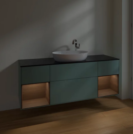 Тумба под раковину Villeroy & Boch Finion 160х50,1 см с подсветкой МДФ оливковый матовый лак/стекло черное матовое F982GNGM