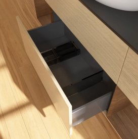 Тумба под раковину Villeroy & Boch Finion 160х50,1 см с подсветкой МДФ шпон дуба/стекло черное матовое F982GNPC