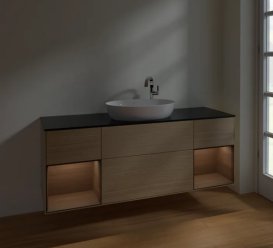 Тумба под раковину Villeroy & Boch Finion 160х50,1 см с подсветкой МДФ шпон дуба/стекло черное матовое F982GNPC