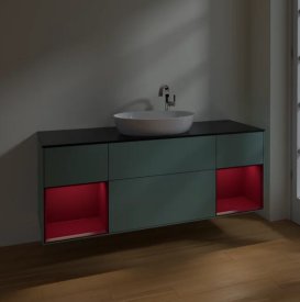 Тумба под раковину Villeroy & Boch Finion 160х50,1 см с подсветкой МДФ оливковый матовый лак/стекло черное матовое F982HBGM