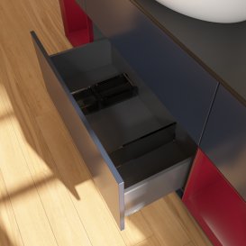 Тумба под раковину Villeroy & Boch Finion 160х50,1 см с подсветкой МДФ темно-синий матовый лак/стекло черное матовое F982HBHG