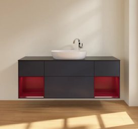 Тумба под раковину Villeroy & Boch Finion 160х50,1 см с подсветкой МДФ темно-синий матовый лак/стекло черное матовое F982HBHG