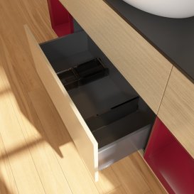 Тумба под раковину Villeroy & Boch Finion 160х50,1 см с подсветкой МДФ шпон дуба/стекло черное матовое F982HBPC