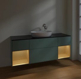 Тумба під раковину Villeroy & Boch Finion 160х50,1 см із підсвічуванням МДФ оливковий матовий лак/скло чорне матове F982HFGM