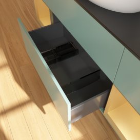 Тумба під раковину Villeroy & Boch Finion 160х50,1 см із підсвічуванням МДФ оливковий матовий лак/скло чорне матове F982HFGM