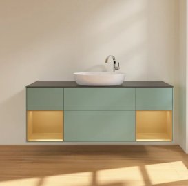 Тумба під раковину Villeroy & Boch Finion 160х50,1 см із підсвічуванням МДФ оливковий матовий лак/скло чорне матове F982HFGM