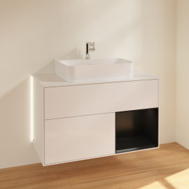 Тумба під раковину Villeroy & Boch Finion 100х50,1 см з підсвічуванням МДФ білий глянсовий лак/чорний матовий лак/скло біле матове G121PDGF