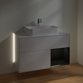 Тумба під раковину Villeroy & Boch Finion 100х50,1 см з підсвічуванням МДФ білий глянсовий лак/чорний матовий лак/скло біле матове G121PDGF