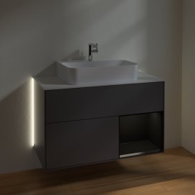 Тумба під раковину Villeroy & Boch Finion 100х50,1 см з підсвічуванням МДФ антрацитовий матовий лак/чорний матовий лак/скло біле матове G121PDGK