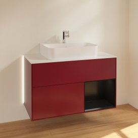 Тумба под раковину Villeroy & Boch Finion 100х50,1 см с подсветкой МДФ пион глянцевый лак/черный матовый лак/стекло белое матовое G121PDHB