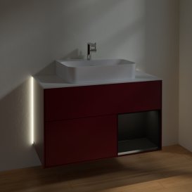 Тумба под раковину Villeroy & Boch Finion 100х50,1 см с подсветкой МДФ пион глянцевый лак/черный матовый лак/стекло белое матовое G121PDHB