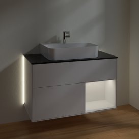 Тумба под раковину Villeroy & Boch Finion 100х50,1 см с подсветкой МДФ белый глянцевый лак/белый глянцевый лак/стекло черное матовое G122GFGF