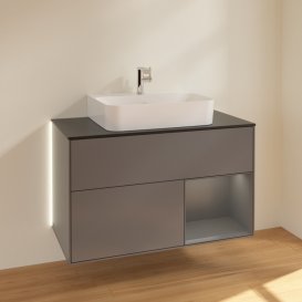 Тумба під раковину Villeroy & Boch Finion 100х50,1 см з підсвічуванням МДФ антрацитовий матовий лак/антрацитовий матовий лак/скло чорне матове G122GKGK