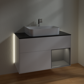 Тумба під раковину Villeroy & Boch Finion 100х50,1 см з підсвічуванням МДФ білий матовий лак/антрацитовий матовий лак/скло чорне матове G122GKMT