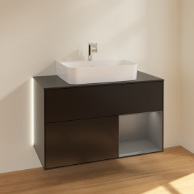 Тумба под раковину Villeroy & Boch Finion 100х50,1 см с подсветкой МДФ черный матовый лак/антрацитовый матовый лак/стекло черное матовое G122GKPD