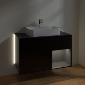 Тумба под раковину Villeroy & Boch Finion 100х50,1 см с подсветкой МДФ черный матовый лак/антрацитовый матовый лак/стекло черное матовое G122GKPD