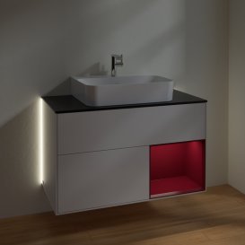 Тумба под раковину Villeroy & Boch Finion 100х50,1 см с подсветкой МДФ белый глянцевый лак/пион матовый лак/стекло черное матовое G122HBGF