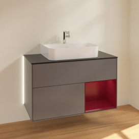 Тумба под раковину Villeroy & Boch Finion 100х50,1 см с подсветкой МДФ антрацитовый матовый лак/пион матовый лак/стекло черное матовое G122HBGK