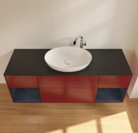 Тумба под раковину Villeroy & Boch Finion 160х50,1 см с подсветкой МДФ пион матовый лак/стекло черное матовое F982HGHB