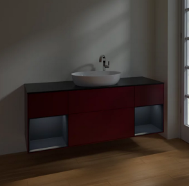 Тумба под раковину Villeroy & Boch Finion 160х50,1 см с подсветкой МДФ пион матовый лак/стекло черное матовое F982HGHB