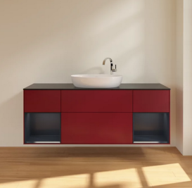 Тумба под раковину Villeroy & Boch Finion 160х50,1 см с подсветкой МДФ пион матовый лак/стекло черное матовое F982HGHB