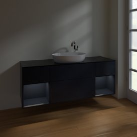 Тумба под раковину Villeroy & Boch Finion 160х50,1 см с подсветкой МДФ темно-синий матовый лак/стекло черное матовое F982HGHG