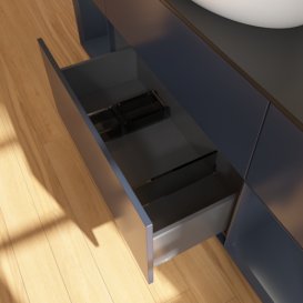 Тумба под раковину Villeroy & Boch Finion 160х50,1 см с подсветкой МДФ темно-синий матовый лак/стекло черное матовое F982HGHG