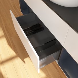 Тумба под раковину Villeroy & Boch Finion 160х50,1 см с подсветкой МДФ белый матовый лак/стекло черное матовое F982HGMT