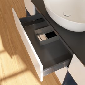 Тумба под раковину Villeroy & Boch Finion 160х50,1 см с подсветкой МДФ белый матовый лак/стекло черное матовое F982HGMT