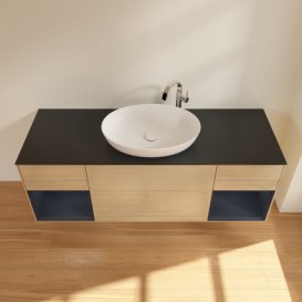 Тумба під раковину Villeroy & Boch Finion 160х50,1 см із підсвічуванням МДФ шпон дуба/скло чорне матове F982HGPC