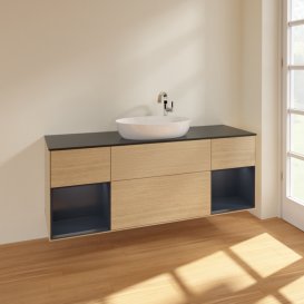 Тумба під раковину Villeroy & Boch Finion 160х50,1 см із підсвічуванням МДФ шпон дуба/скло чорне матове F982HGPC