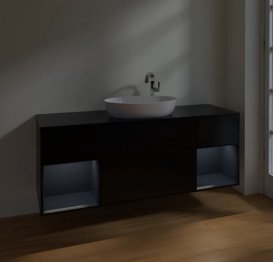 Тумба под раковину Villeroy & Boch Finion 160х50,1 см с подсветкой МДФ черный матовый лак/стекло черное матовое F982HGPD