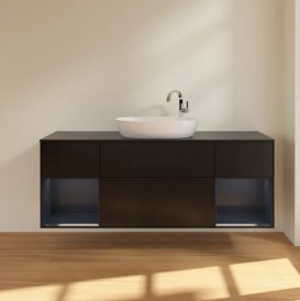 Тумба под раковину Villeroy & Boch Finion 160х50,1 см с подсветкой МДФ черный матовый лак/стекло черное матовое F982HGPD