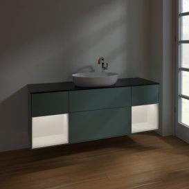 Тумба под раковину Villeroy & Boch Finion 160х50,1 см с подсветкой МДФ оливковый матовый лак/стекло черное матовое F982MTGM