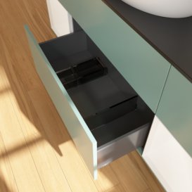 Тумба под раковину Villeroy & Boch Finion 160х50,1 см с подсветкой МДФ оливковый матовый лак/стекло черное матовое F982MTGM