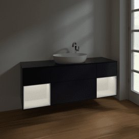 Тумба под раковину Villeroy & Boch Finion 160х50,1 см с подсветкой МДФ темно-синий матовый лак/стекло черное матовое F982MTHG