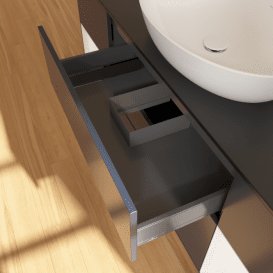 Тумба под раковину Villeroy & Boch Finion 160х50,1 см с подсветкой МДФ темно-синий матовый лак/стекло черное матовое F982MTHG