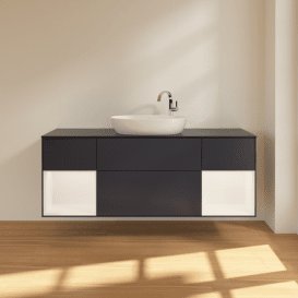 Тумба под раковину Villeroy & Boch Finion 160х50,1 см с подсветкой МДФ темно-синий матовый лак/стекло черное матовое F982MTHG