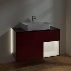 Тумба під раковину Villeroy & Boch Finion 100х50,1 см з підсвічуванням МДФ півонія матовий лак/білий матовий лак/скло чорне матове G122MTHB