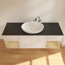 Тумба под раковину Villeroy & Boch Finion 160х50,1 см с подсветкой МДФ глянцевый белый лак/стекло черное матовое F982PCGF