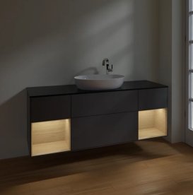 Тумба под раковину Villeroy & Boch Finion 160х50,1 см с подсветкой МДФ антрацит матовый лак/стекло черное матовое F982PCGK