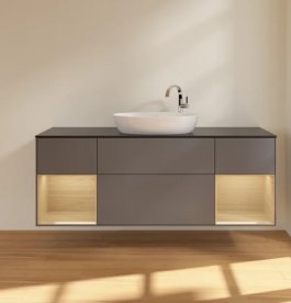 Тумба под раковину Villeroy & Boch Finion 160х50,1 см с подсветкой МДФ антрацит матовый лак/стекло черное матовое F982PCGK