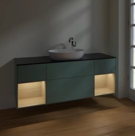 Тумба под раковину Villeroy & Boch Finion 160х50,1 см с подсветкой МДФ оливковый матовый лак/стекло черное матовое F982PCGM