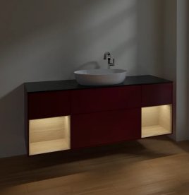 Тумба под раковину Villeroy & Boch Finion 160х50,1 см с подсветкой МДФ пион матовый лак/стекло черное матовое F982PCHB