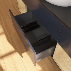 Тумба под раковину Villeroy & Boch Finion 160х50,1 см с подсветкой МДФ темно-синий матовый лак/стекло черное матовое F982PCHG