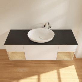 Тумба під раковину Villeroy & Boch Finion 160х50,1 см із підсвічуванням МДФ білий матовий лак/скло чорне матове F982PCMT