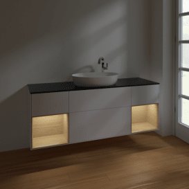 Тумба під раковину Villeroy & Boch Finion 160х50,1 см із підсвічуванням МДФ білий матовий лак/скло чорне матове F982PCMT